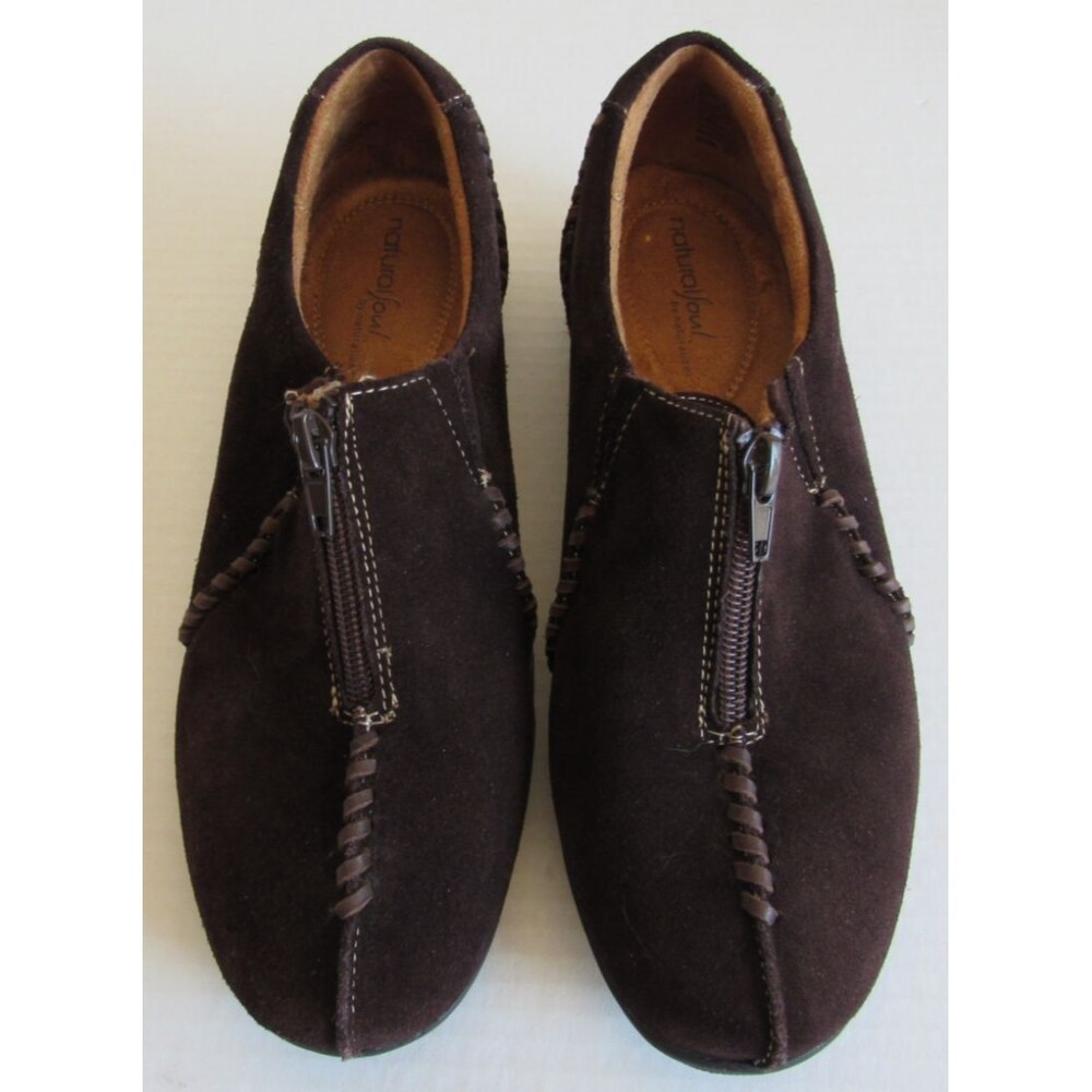 Natural Soul Dark Brown RIGG Slip On Front Zip Suede Leather Loafer Size 8M